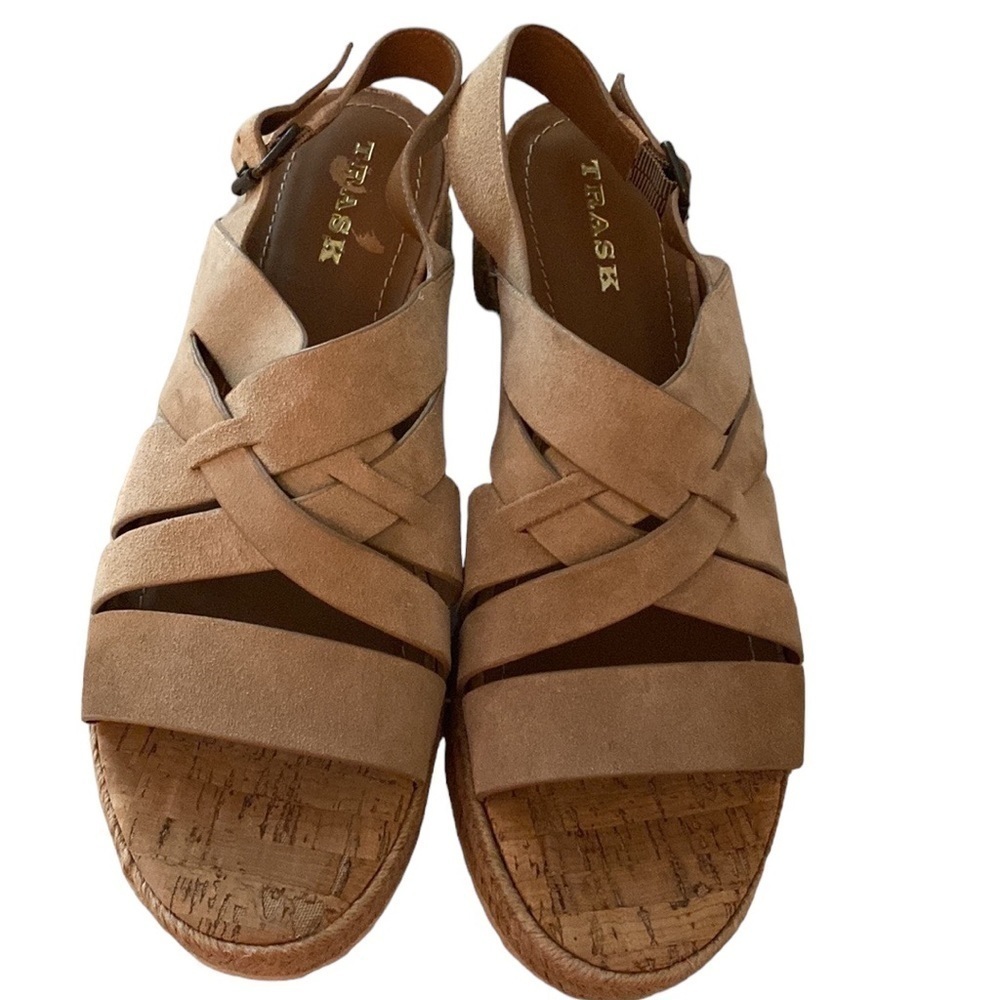 Trask espadrille sandals, size 11. Leather suede. Tan or light brown color.